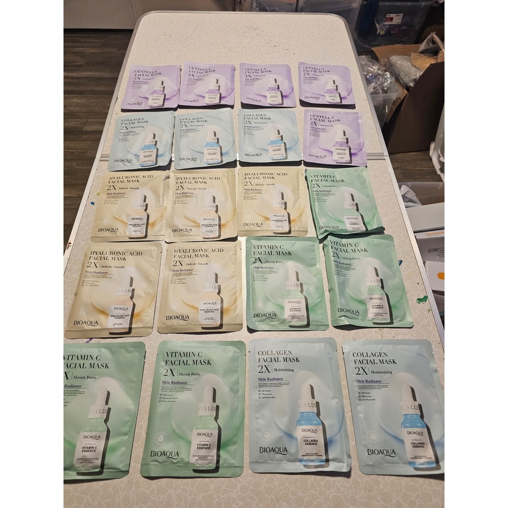 Bioaqua 20pc Facial Mask Set Vitamin C Hyaluronic Acid Collagen Centella 2X Esse